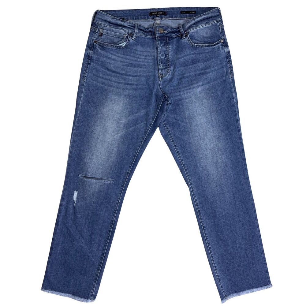 Dear John Womens Jeans Erin Slim Straight Raw Hem Blue Sz 30‎ Distressed Grunge